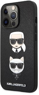 Zadný kryt Karl Lagerfeld PU Saffiano Karl and Choupette Heads pre iPhone 13 Pro Max, čierna