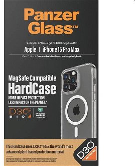 Zadný kryt PanzerGlass HardCase D3O s MagSafe pre Apple iPhone 15 Pro Max, transparentná