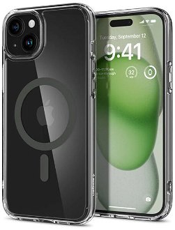 Puzdro Spigen Ultra Hybrid MagSafe pre Apple iPhone 15, transparentné/grafit