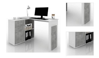 Rohový písací stôl Andy, biela/šedý beton% 3