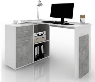 Rohový písací stôl Andy, biela/šedý beton% 2