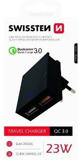 Rýchlonabíjačka Swissten Qualcomm Charger 3.0 s 2 USB konektormi, 23W, čierna