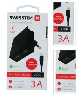 Rýchlonabíjačka Swissten Smart IC 3.A s 2 USB konektormi a dátový kábel USB / Lightning 1,2 m, čierna 3