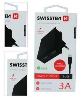 Rýchlonabíjačka Swissten Smart IC 3.A s 2 USB konektormi a dátový kábel USB / Lightning 1,2 m, čierna 4