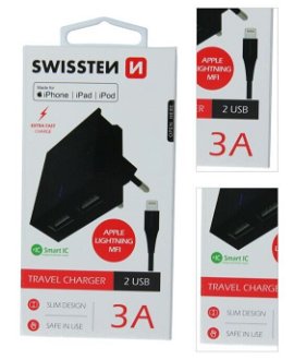 Rýchlonabíjačka Swissten Smart IC 3.A s 2 USB konektormi a dátový kábel USB / Lightning MFi 1,2 m, čierna 3
