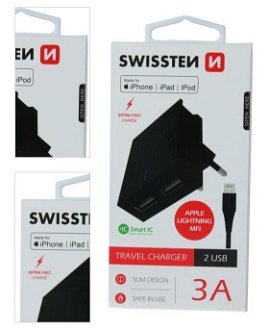 Rýchlonabíjačka Swissten Smart IC 3.A s 2 USB konektormi a dátový kábel USB / Lightning MFi 1,2 m, čierna 4