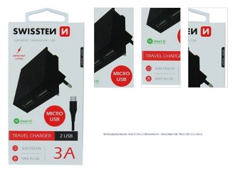 Rýchlonabíjačka Swissten Smart IC 3.A s 2 USB konektormi + dátový kábel USB / Micro USB 1,2 m, čierna 1