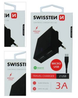 Rýchlonabíjačka Swissten Smart IC 3.A s 2 USB konektormi + dátový kábel USB / Micro USB 1,2 m, čierna 4