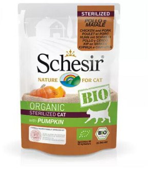 Schesir kapsička pre mačky Sterilized Bio kura, bravčové a tekvica 85 g