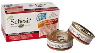 Schesir konzerva pre mačky multipack tuniak, krevety 6 x 50 g