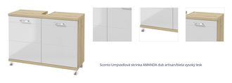 Sconto Umývadlová skrinka AMANDA dub artisan/biela vysoký lesk 1