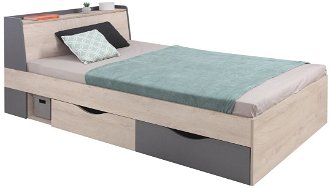 Študentska posteľ gama 120x200cm s úložným priestorom - dub/antracit