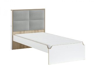 Študentská posteľ s čalúneným čelom 100x200cm dylan - biela/dub svetlý