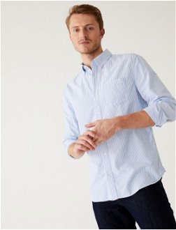 Svetlomodrá pánska pruhovaná košeľa Marks & Spencer Oxford