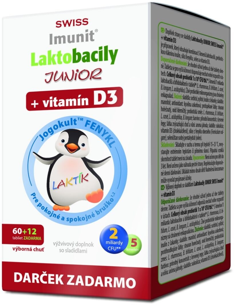 SWISS Laktobacily JUNIOR Imunit + vitamín D3 60+12 tbl.+ darček