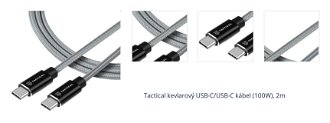 Tactical kevlarový USB-C/USB-C kábel, 100 W, 2 m 1