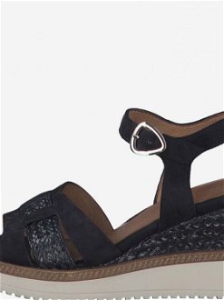 Tmavmodré kožené sandále na plnom podpätku Tamaris 5