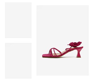 Tmavo ružové dámske šnurovacie sandále v semišovej úprave na podpätku OJJU 4