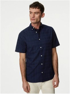 Tmavomodrá pánska košeľa s krátkym rukávom Marks & Spencer