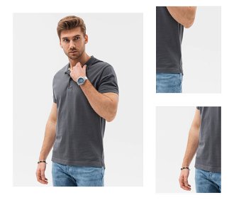 Tmavosivé pánske basic polo tričko Ombre Clothing 3