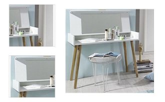 Toaletný / písací stolík so zrkadlom Kolding, biely/jaseň% 4