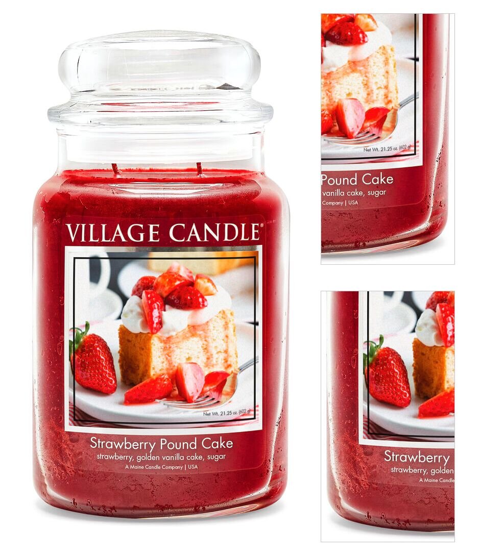 Village Candle Vonná sviečka v skle - Strawberry Pound Cake - Jahodový koláč, veľká 8