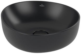 Villeroy & Boch Antao umyvadlo na desku 40x39,5 cm, bez přepadu, Ceramic Plus, Pure Black, 4A7240R7