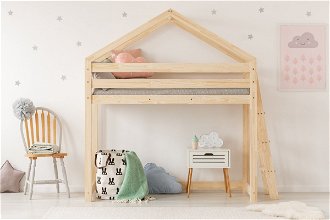 Vyvýšená posteľ Domček Clasic Play Side rozměr lůžka: 70 x 140 cm