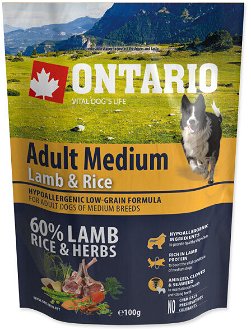 VZORKA Ontario dog adult medium jahňa a ryža 0,1 kg