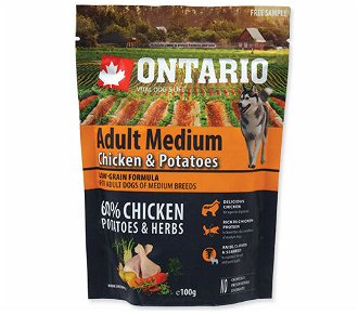 VZORKA Ontario dog adult medium kura a zemiaky 0,1 kg