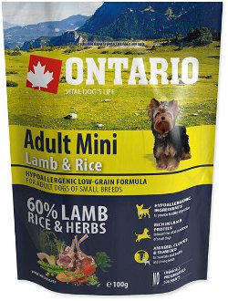VZORKA Ontario dog adult mini jahňa a ryža 0,1 kg