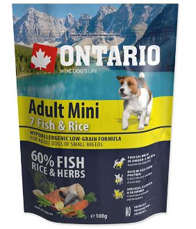 VZORKA Ontario dog adult mini ryba a ryža 0,1 kg