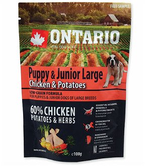 VZORKA Ontario dog puppy junior large kura a zemiaky 0,1 kg