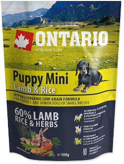 VZORKA Ontario dog puppy mini jahňa a ryža 0,1 kg