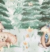 Nálepka na stenu - zvieratká, zaspávanie v lese s medveďmi veľkosť: veľká - L 5