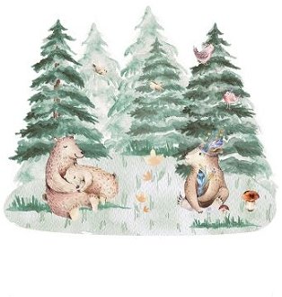 Nálepka na stenu - zvieratká, zaspávanie v lese s medveďmi veľkosť: super - XXL