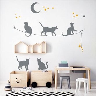 Yokodesign Nástenná samolepka - tieňové obrázky - mačky na lane barva kočky: čierna, barva doplňky: sivá