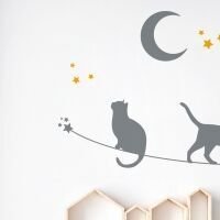 Yokodesign Nástenná samolepka - tieňové obrázky - mačky na lane barva kočky: čierna, barva doplňky: sv. modrá 6