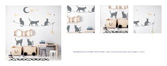 Nástenná samolepka - tieňové obrázky - mačky na lane farba mačky: čierna, farba doplnky: sv. modrá 1