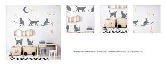 Nástenná samolepka - tieňové obrázky - mačky na lane farba mačky: lila, farba doplnky: sivá 1