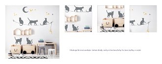 Nástenná samolepka - tieňové obrázky - mačky na lane farba mačky: lila, farba doplnky: sv. modrá 1