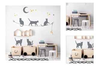 Yokodesign Nástenná samolepka - tieňové obrázky - mačky na lane barva kočky: lila, barva doplňky: sv. modrá 3