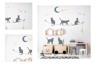 Yokodesign Nástenná samolepka - tieňové obrázky - mačky na lane barva kočky: lila, barva doplňky: sv. modrá 4