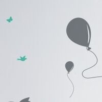 Yokodesign Nástenná samolepka - tieňové obrázky - mačky s balónmi barva kočky: lila, barva doplňky: mätová 6