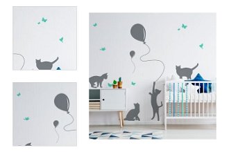 Yokodesign Nástenná samolepka - tieňové obrázky - mačky s balónmi barva kočky: lila, barva doplňky: mätová 4