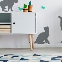 Yokodesign Nástenná samolepka - tieňové obrázky - mačky s balónmi barva kočky: mätová, barva doplňky: lila 8
