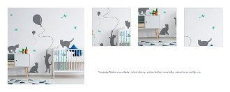 Yokodesign Nástenná samolepka - tieňové obrázky - mačky s balónmi barva kočky: mätová, barva doplňky: sivá 1