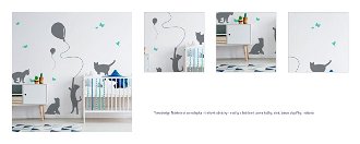 Yokodesign Nástenná samolepka - tieňové obrázky - mačky s balónmi barva kočky: sivá, barva doplňky: mätová 1