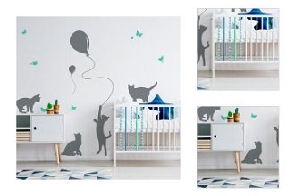 Nástenná samolepka - tieňové obrázky - mačky s balónmi farba mačky: sivá, farba doplnky: sv. modrá 3