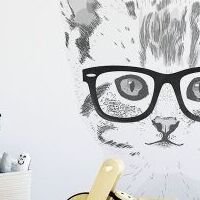 Samolepka na stenu - mačka s okuliarmi veľkosť: L, farba okuliarov: čierna 5